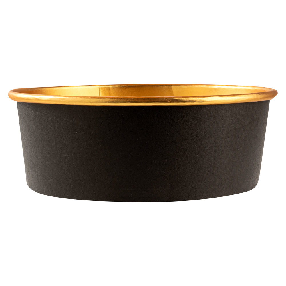 Foil Lux 45 oz Black And Gold Paper Take Out Container - with Foil Interior - 7 1/4" x 7 1/4" x 2 1/2" - 50 count box