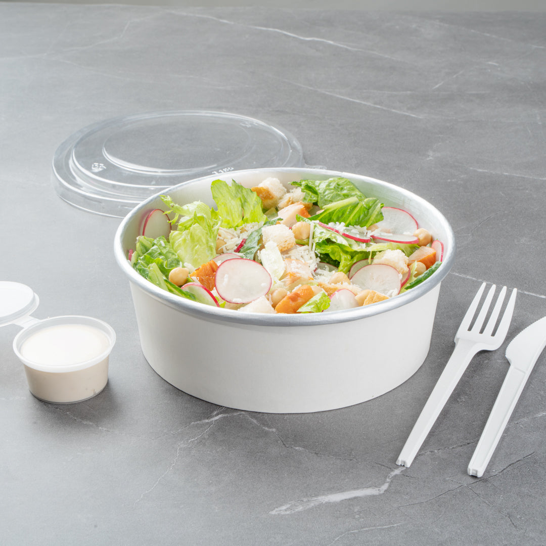 Foil Lux 45 oz White Paper Take Out Container - with Foil Interior - 7 1/4" x 7 1/4" x 2 1/2" - 50 count box