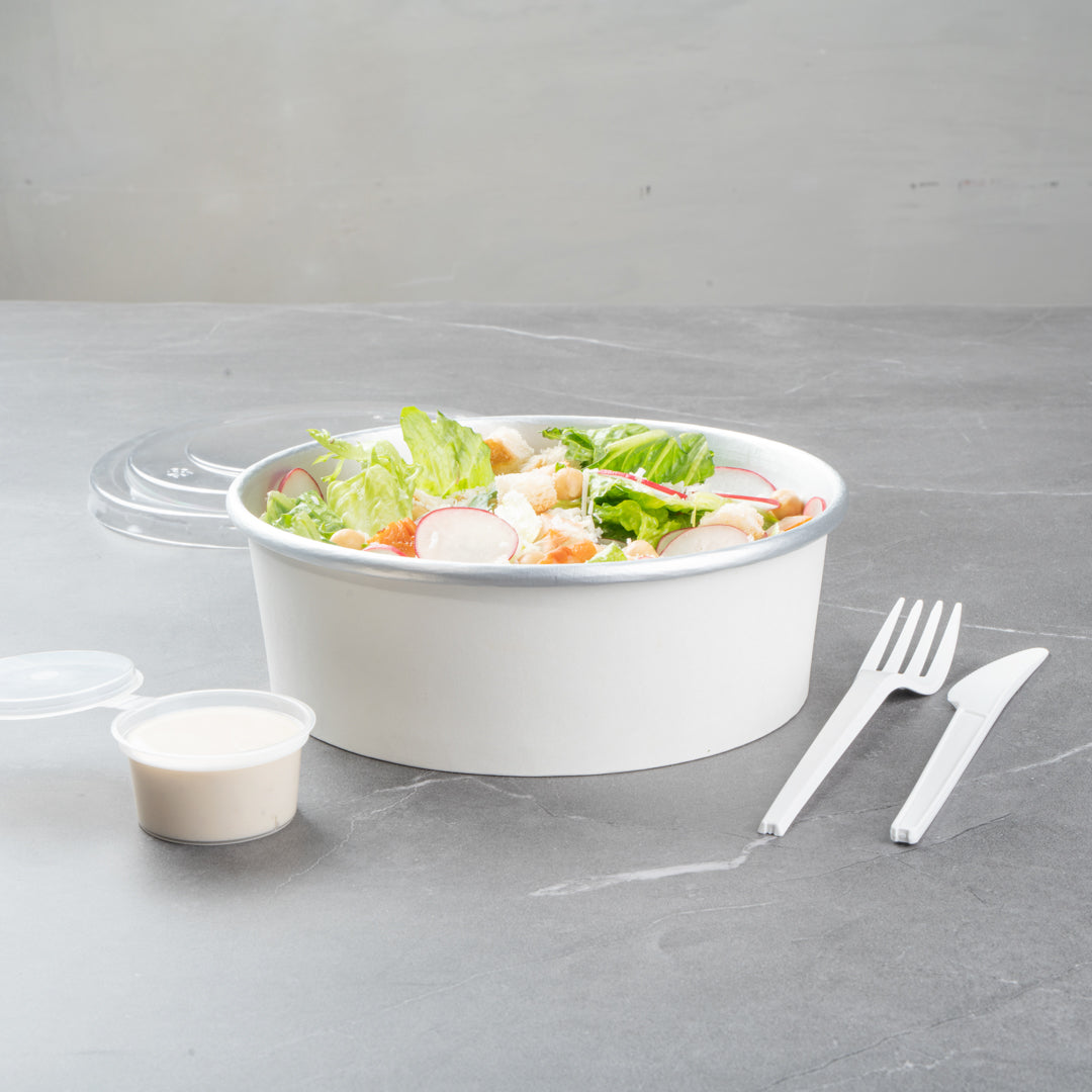 Foil Lux 45 oz White Paper Take Out Container - with Foil Interior - 7 1/4" x 7 1/4" x 2 1/2" - 50 count box