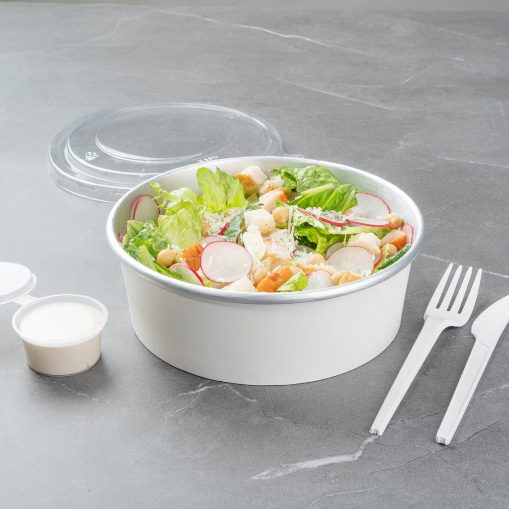 Foil Lux 45 oz White Paper Take Out Container - with Foil Interior - 7 1/4" x 7 1/4" x 2 1/2" - 200 count box