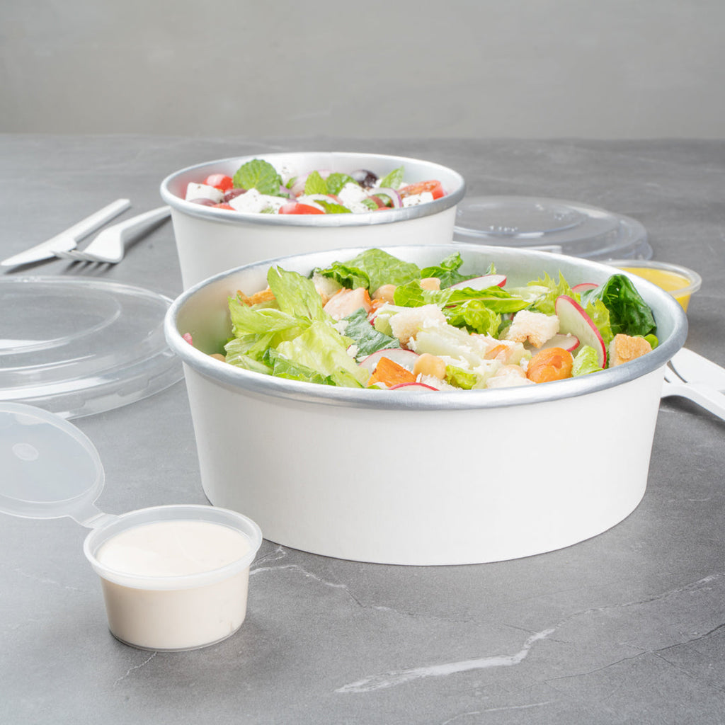 Foil Lux 45 oz White Paper Take Out Container - with Foil Interior - 7 1/4" x 7 1/4" x 2 1/2" - 200 count box