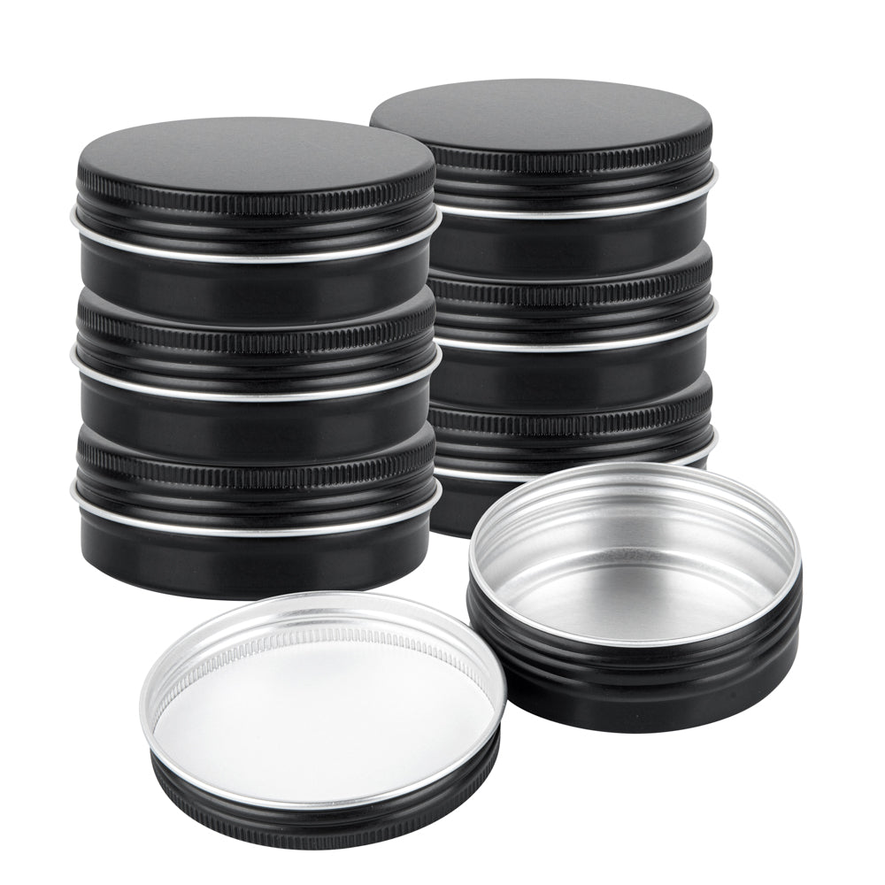 Chef 101 2 oz Round Black Tin Container - with Screw Lid - 10 count box