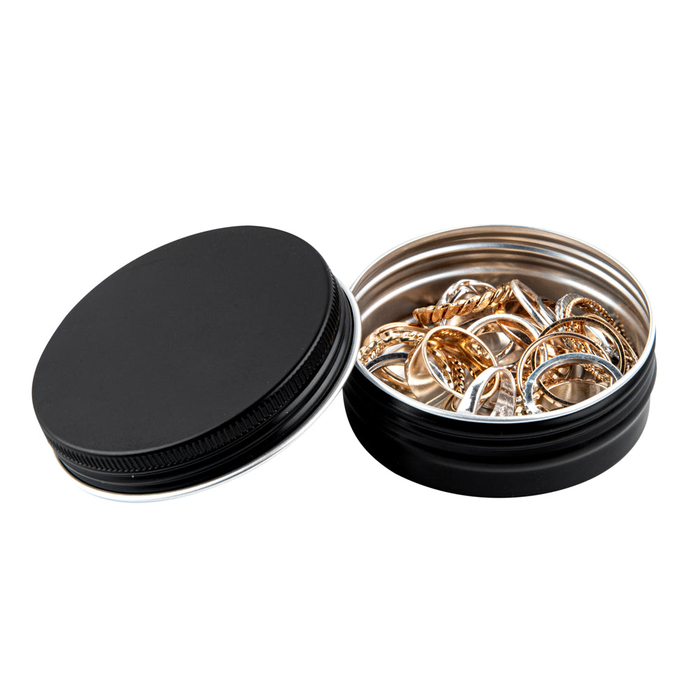 Chef 101 2 oz Round Black Tin Container - with Screw Lid - 10 count box