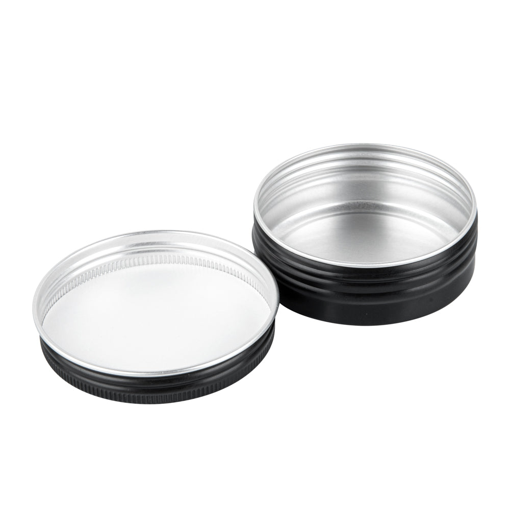 Chef 101 2 oz Round Black Tin Container - with Screw Lid - 10 count box