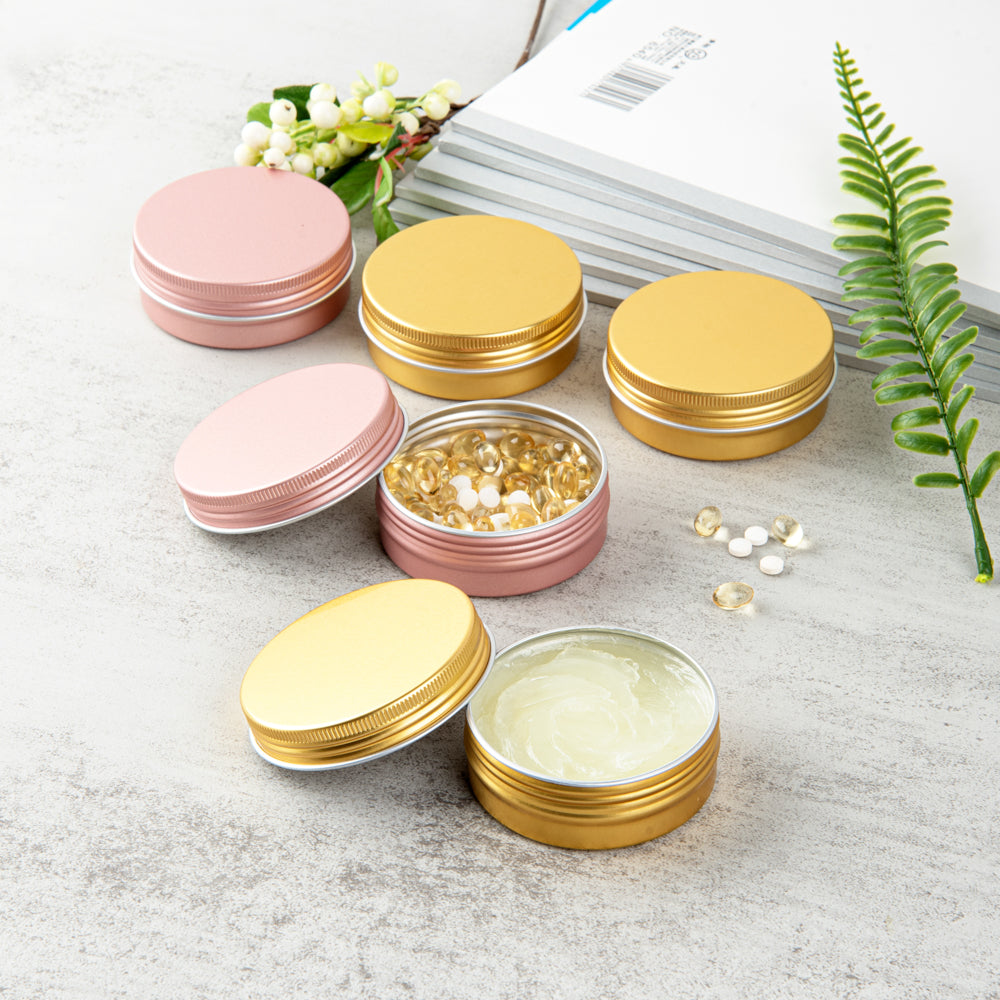 Chef 101 2 oz Round Gold Tin Container - with Screw Lid - 10 count box