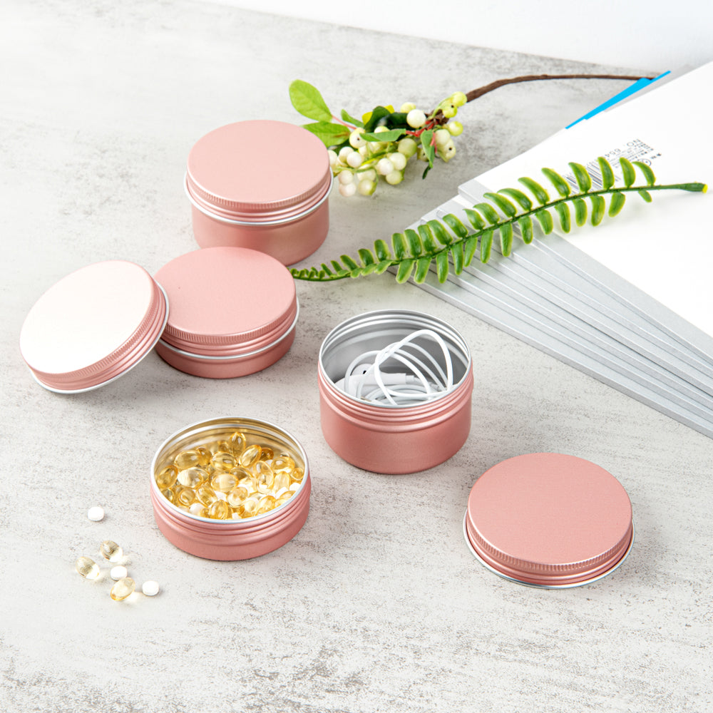 Chef 101 2 oz Round Rose Gold Tin Container - with Screw Lid - 10 count box