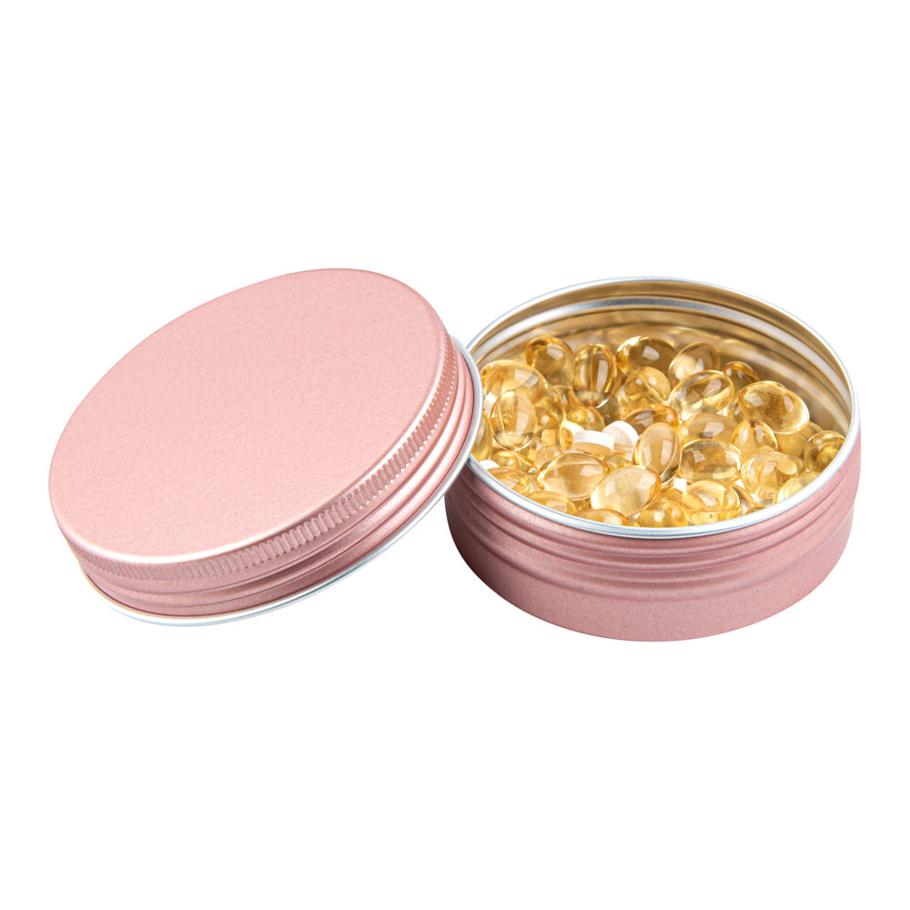 Chef 101 2 oz Round Rose Gold Tin Container - with Screw Lid - 100 count box