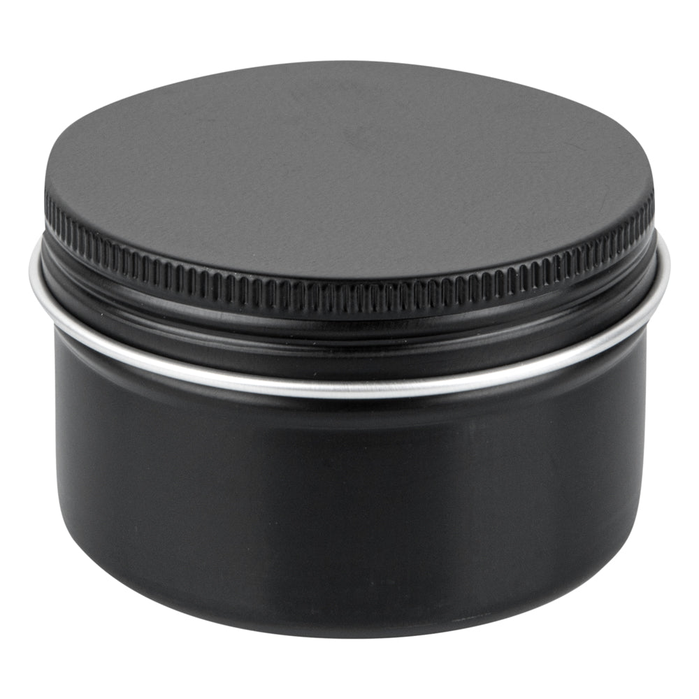 Chef 101 4 oz Round Black Tin Container - with Screw Lid - 10 count box