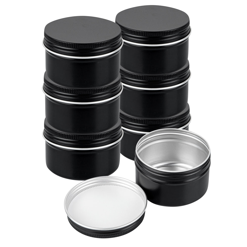 Chef 101 4 oz Round Black Tin Container - with Screw Lid - 10 count box