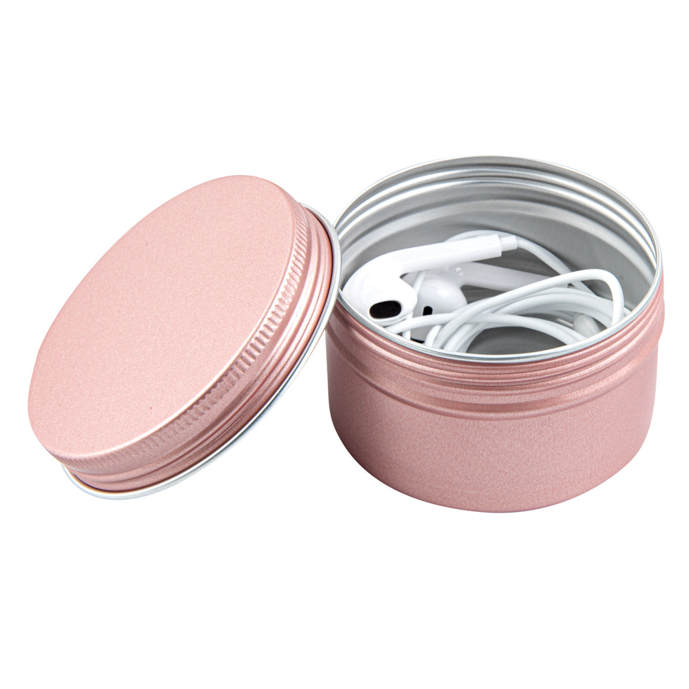 Chef 101 4 oz Round Rose Gold Tin Container - with Screw Lid - 10 count box