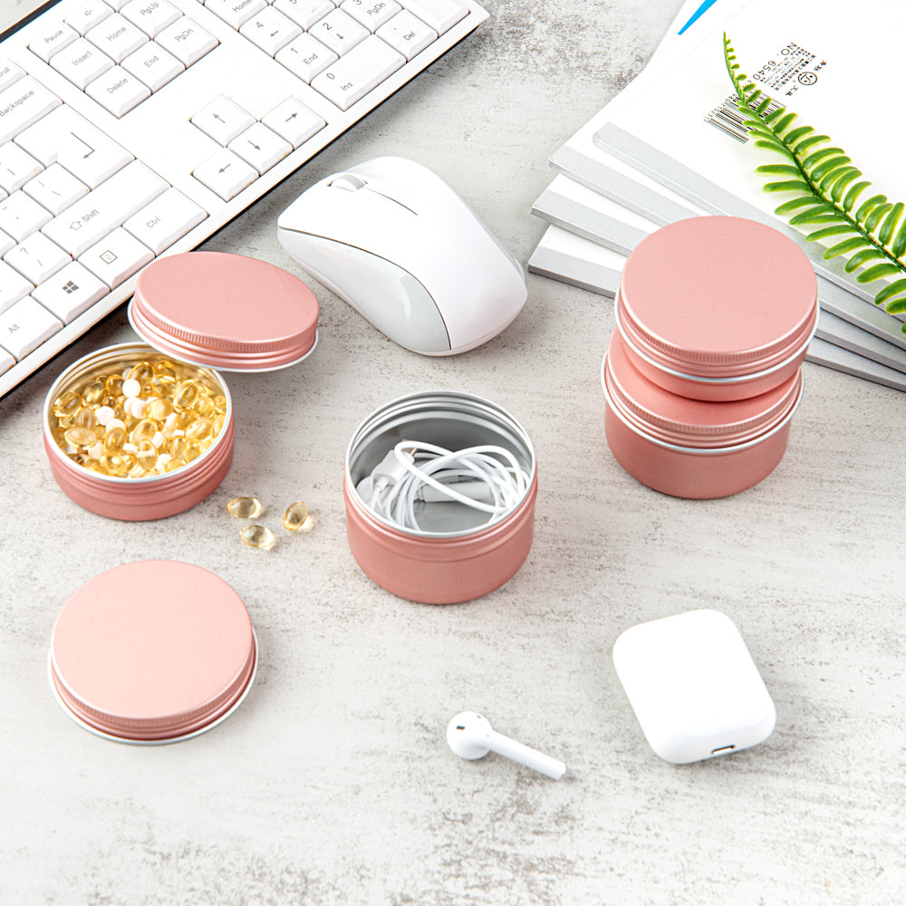 Chef 101 4 oz Round Rose Gold Tin Container - with Screw Lid - 100 count box