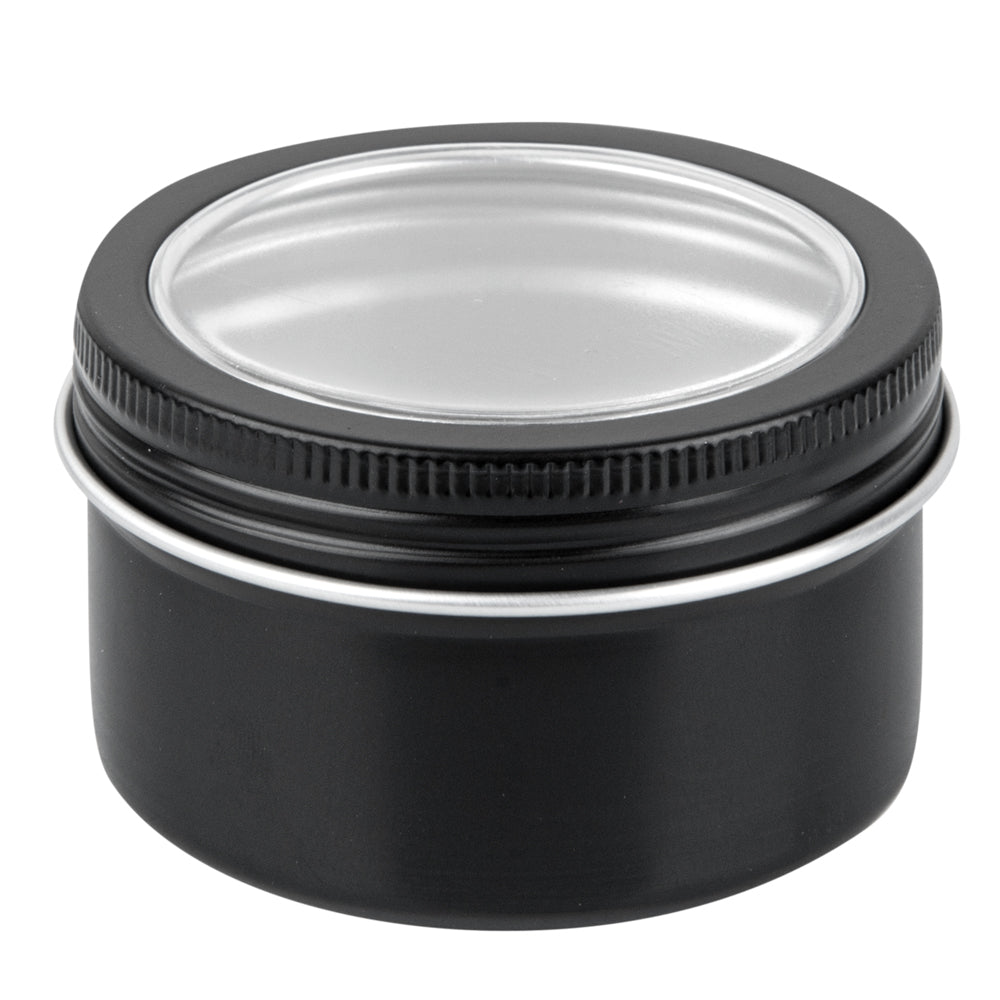 Chef 101 4 oz Round Black Tin Container - with Window Lid - 10 count box