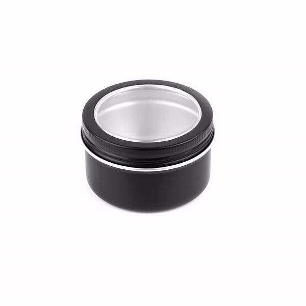 Chef 101 4 oz Round Black Tin Container - with Window Lid - 10 count box