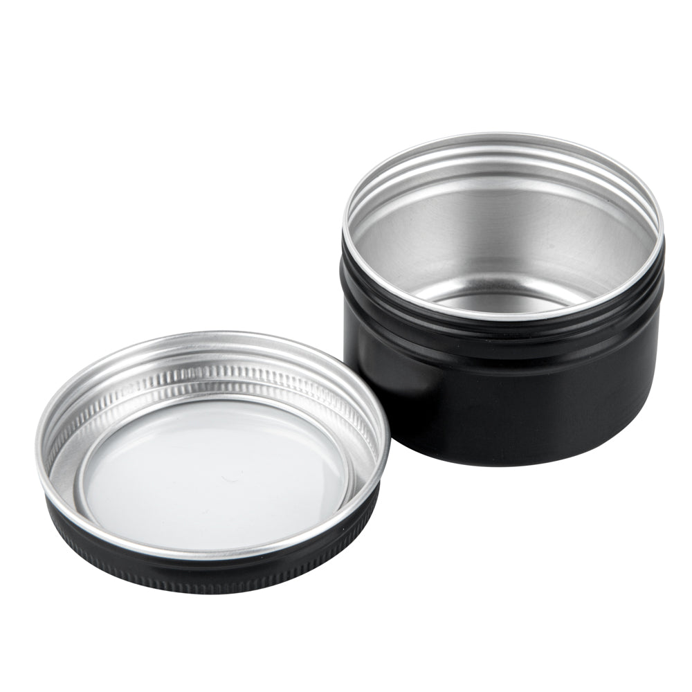 Chef 101 4 oz Round Black Tin Container - with Window Lid - 10 count box