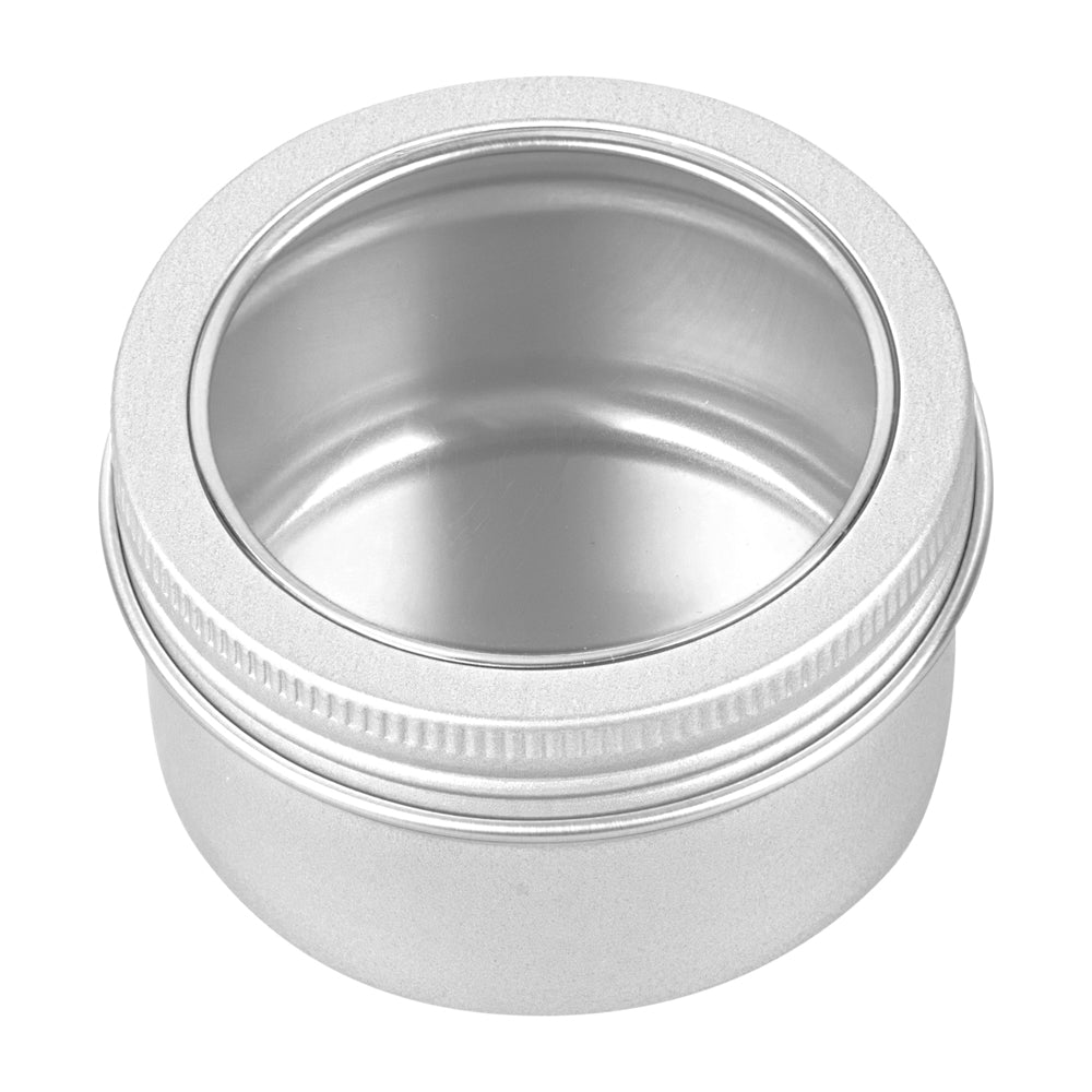 Chef 101 4 oz Round Silver Tin Container - with Window Lid - 100 count box
