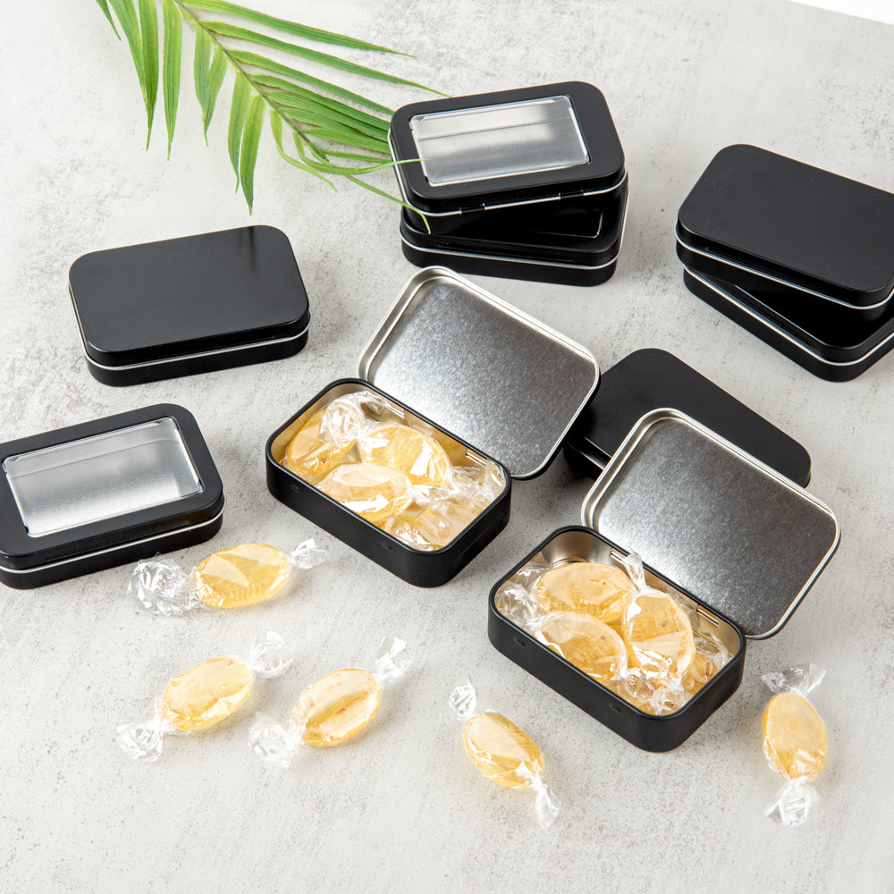 Chef 101 4 oz Rectangle Black Tin Container - with Hinged Lid - 10 count box