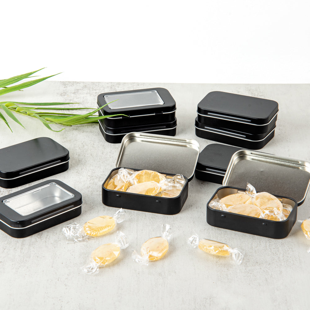 Chef 101 4 oz Rectangle Black Tin Container - with Hinged Lid - 100 count box