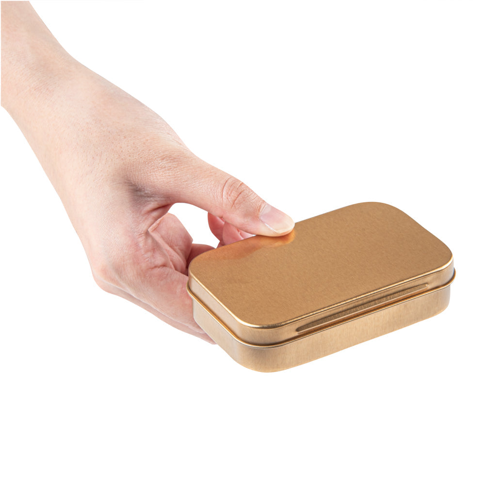 Chef 101 4 oz Rectangle Gold Tin Container - with Hinged Lid - 10 count box