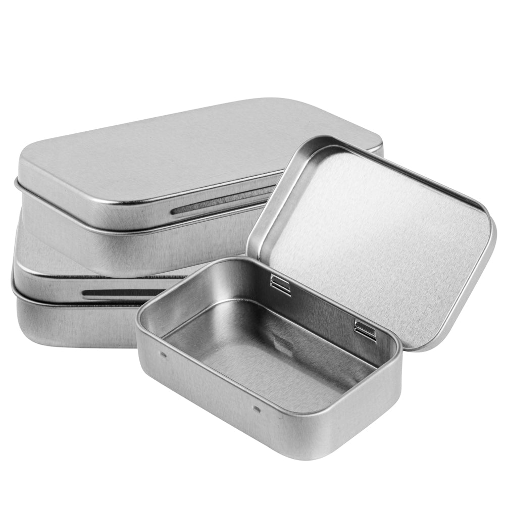 Chef 101 4 oz Rectangle Silver Tin Container - with Hinged Lid - 100 count box
