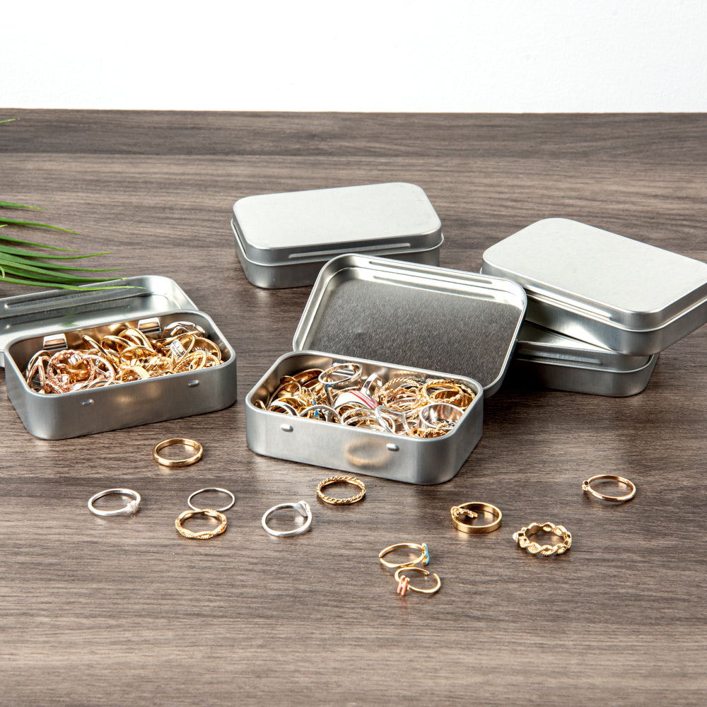 Chef 101 4 oz Rectangle Silver Tin Container - with Hinged Lid - 100 count box