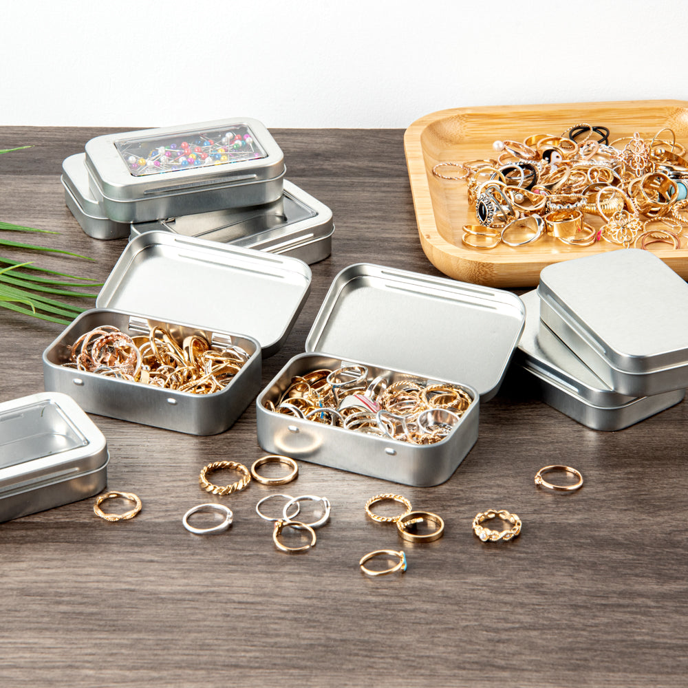 Chef 101 4 oz Rectangle Silver Tin Container - with Hinged Lid - 100 count box