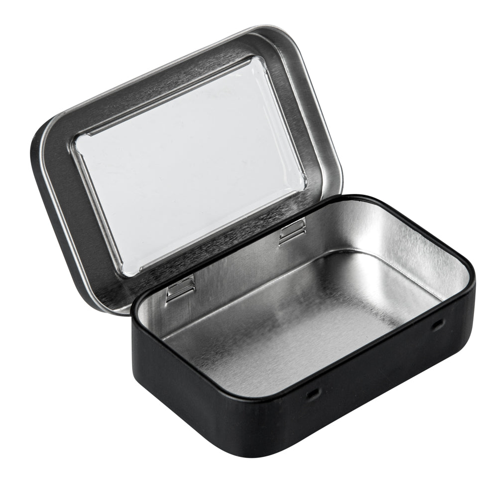 Chef 101 4 oz Rectangle Black Tin Container - with Window Lid - 100 count box