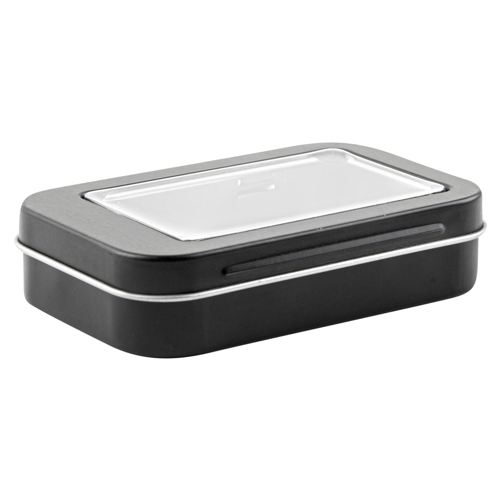 Chef 101 4 oz Rectangle Black Tin Container - with Window Lid - 10 count box