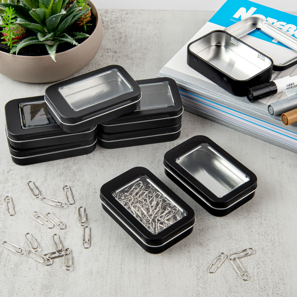 Chef 101 4 oz Rectangle Black Tin Container - with Window Lid - 10 count box