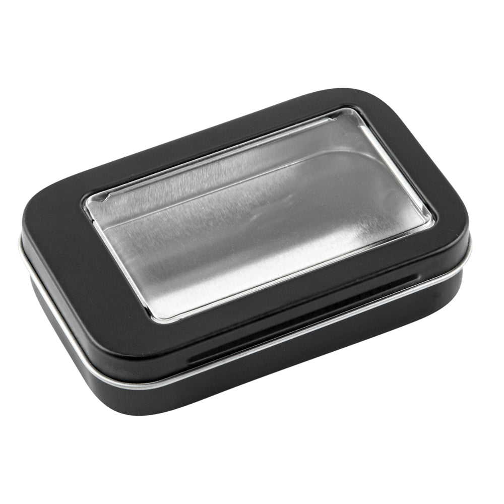 Chef 101 4 oz Rectangle Black Tin Container - with Window Lid - 100 count box