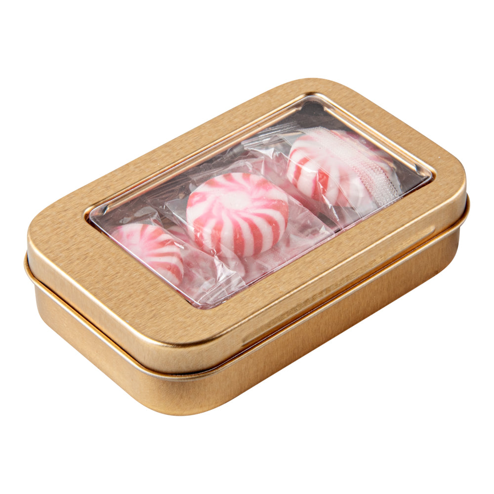 Chef 101 4 oz Rectangle Gold Tin Container - with Window Lid - 10 count box