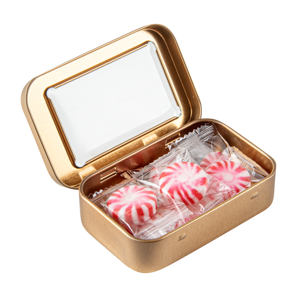 Chef 101 4 oz Rectangle Gold Tin Container - with Window Lid - 100 count box