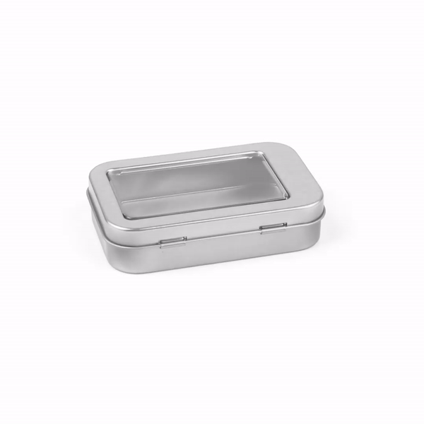 Chef 101 4 oz Rectangle Silver Tin Container - with Window Lid - 10 count box