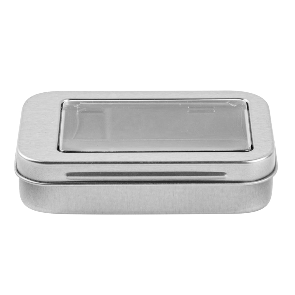 Chef 101 4 oz Rectangle Silver Tin Container - with Window Lid - 10 count box