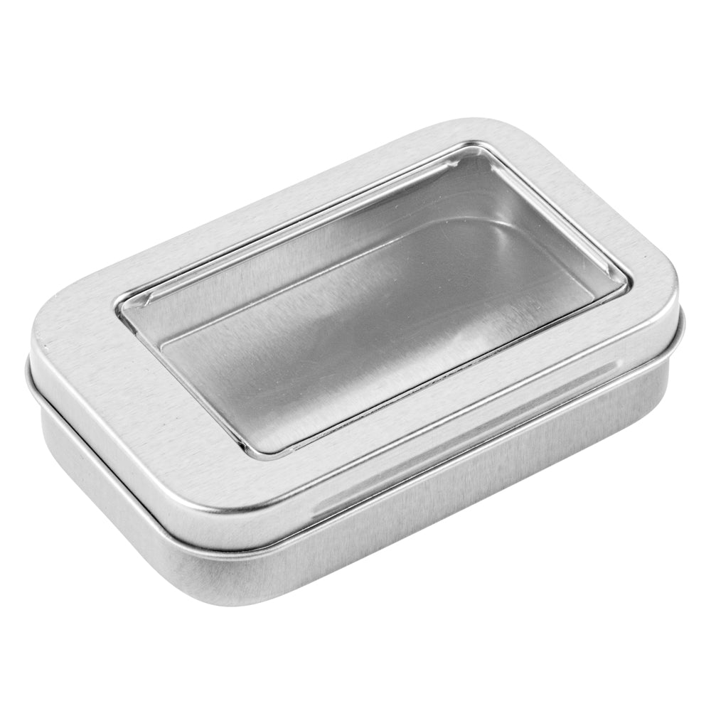 Chef 101 4 oz Rectangle Silver Tin Container - with Window Lid - 100 count box