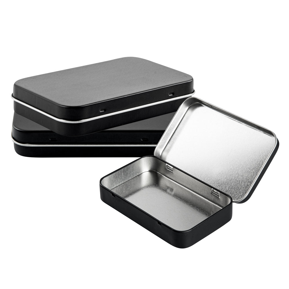 Chef 101 6 oz Rectangle Black Tin Container - with Hinged Lid - 10 count box
