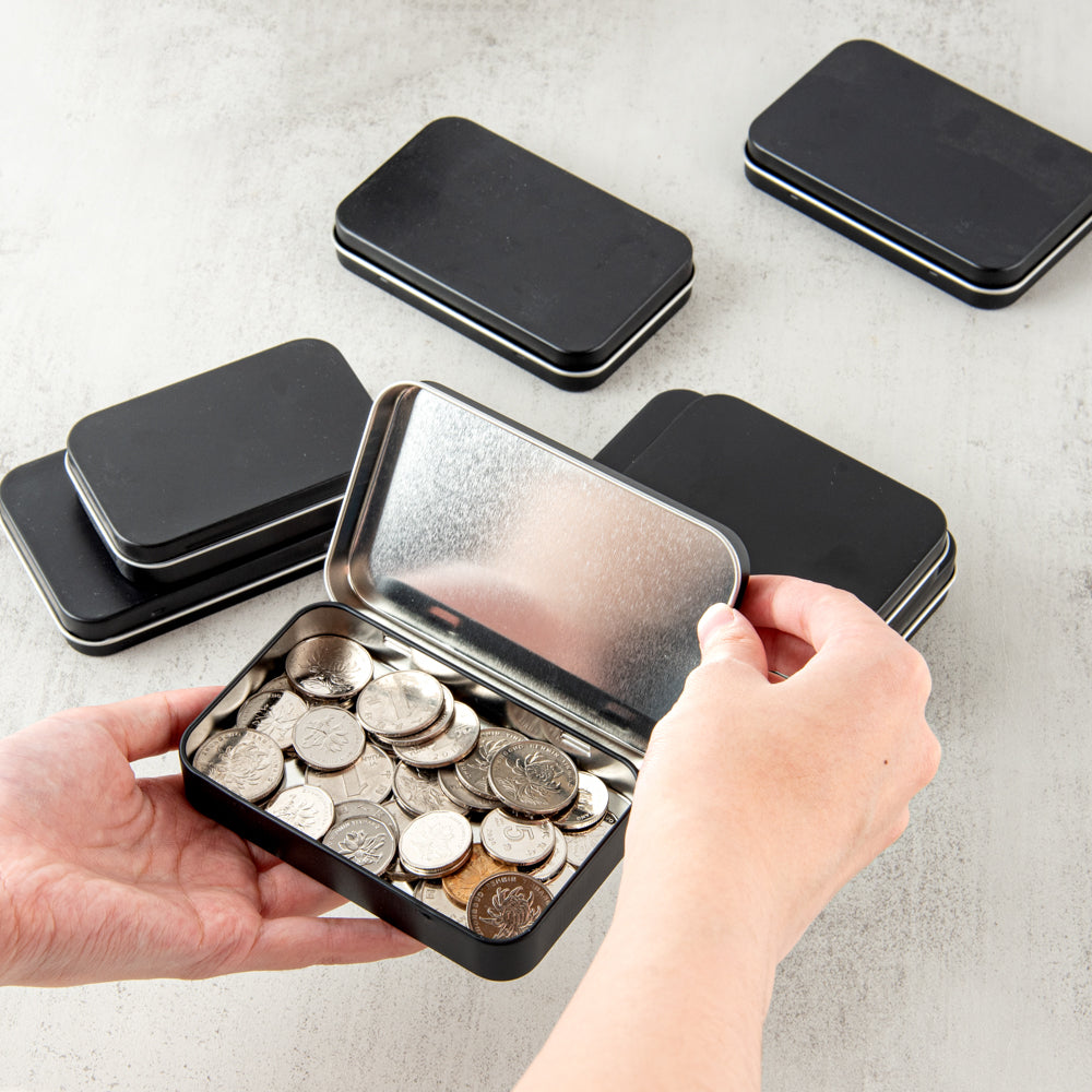 Chef 101 6 oz Rectangle Black Tin Container - with Hinged Lid - 100 count box