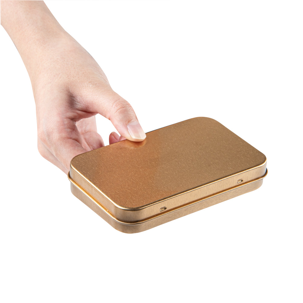 Chef 101 6 oz Rectangle Gold Tin Container - with Hinged Lid - 100 count box