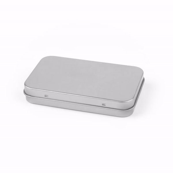 Chef 101 6 oz Rectangle Silver Tin Container - with Hinged Lid - 10 count box