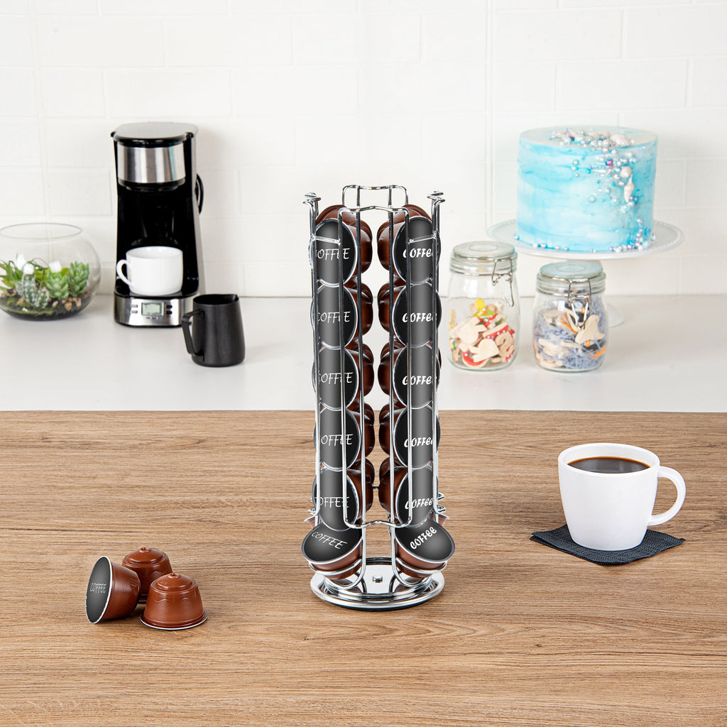 Restpresso Iron Coffee Pod / Capsule Holder - Revolving, Holds 24 Dolce Gusto Pods - 5 1/2" x 5 1/2" x 13" - 1 count box