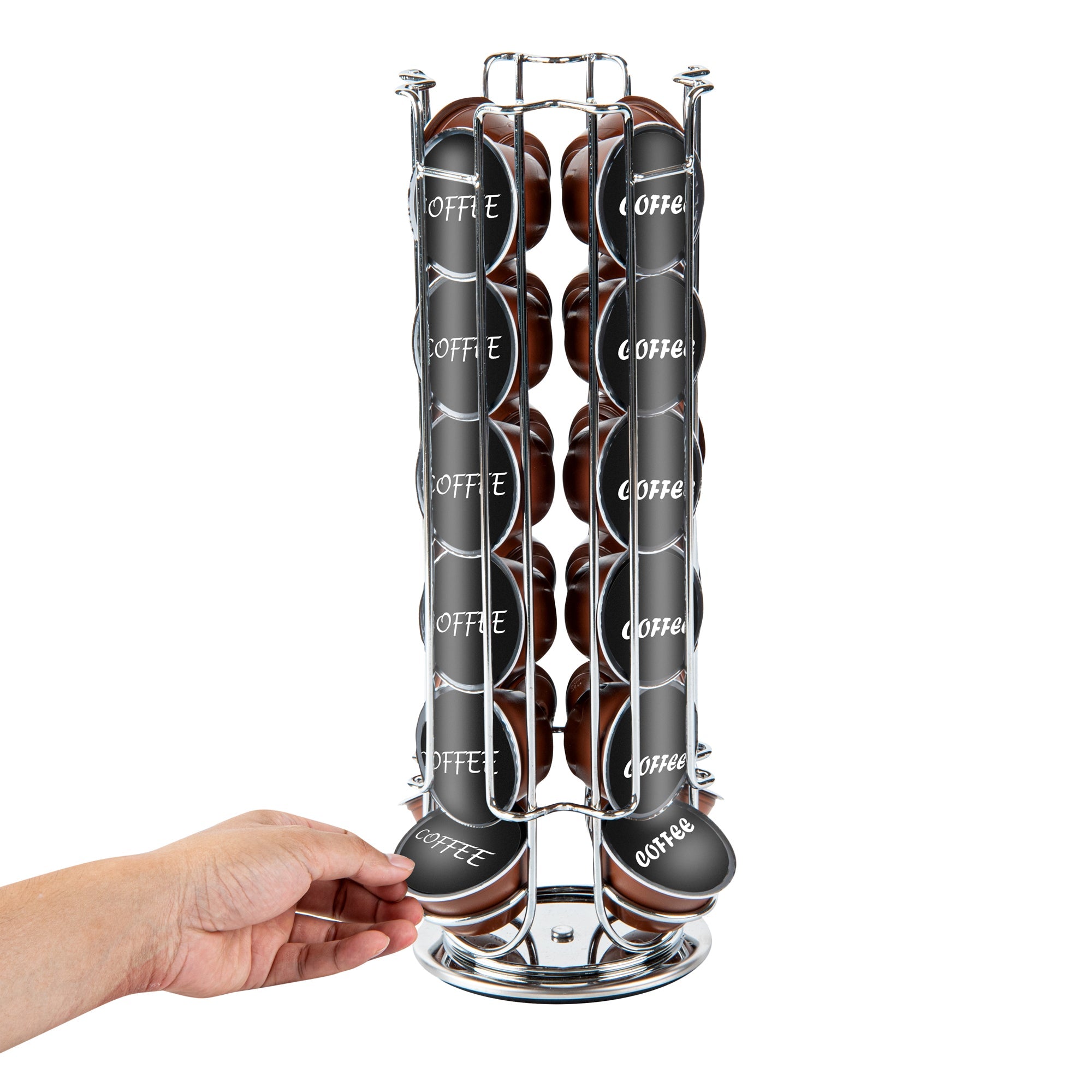 Restpresso Iron Coffee Pod / Capsule Holder - Revolving, Holds 24 Dolce Gusto Pods - 5 1/2" x 5 1/2" x 13" - 1 count box