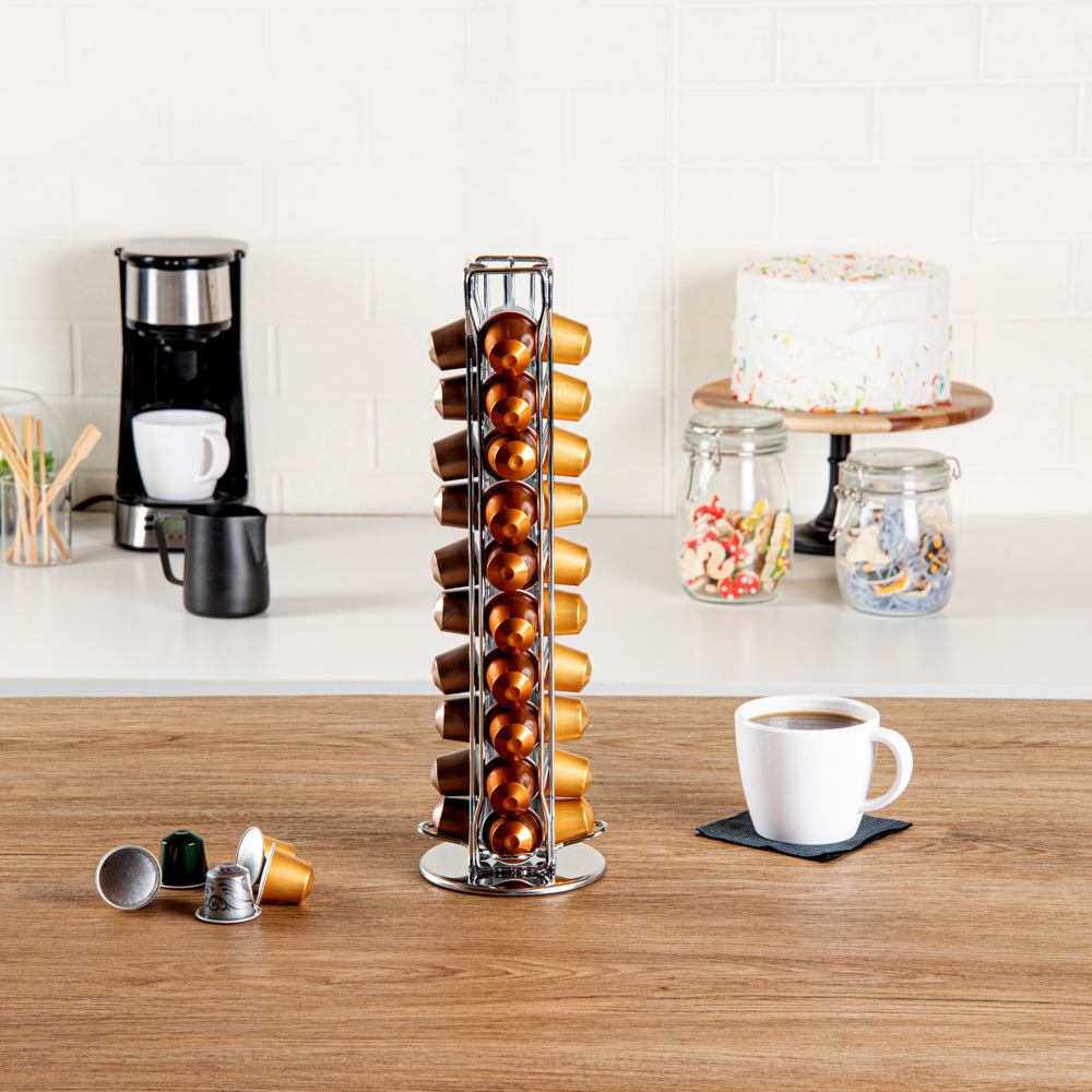 Restpresso Iron Coffee Pod / Capsule Holder - Revolving, Holds 40 Nespresso Capsules - 4 1/2" x 4 1/2" x 14 1/2" - 1 count box