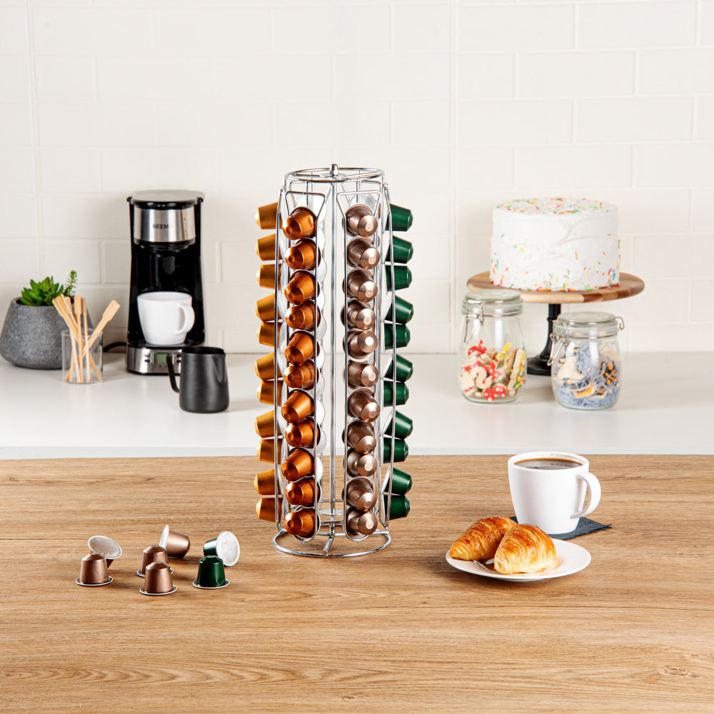 Restpresso Iron Coffee Pod / Capsule Holder - Revolving, Holds 60 Nespresso Capsules - 5" x 5" x 16 1/4" - 1 count box