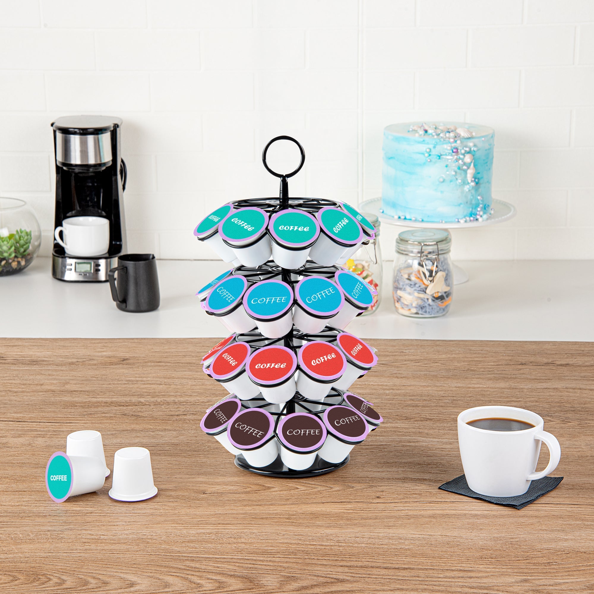 Restpresso Iron Coffee Pod / Capsule Holder - Revolving, Holds 36 K-Cups - 7 3/4" x 7 3/4" x 13 3/4" - 1 count box