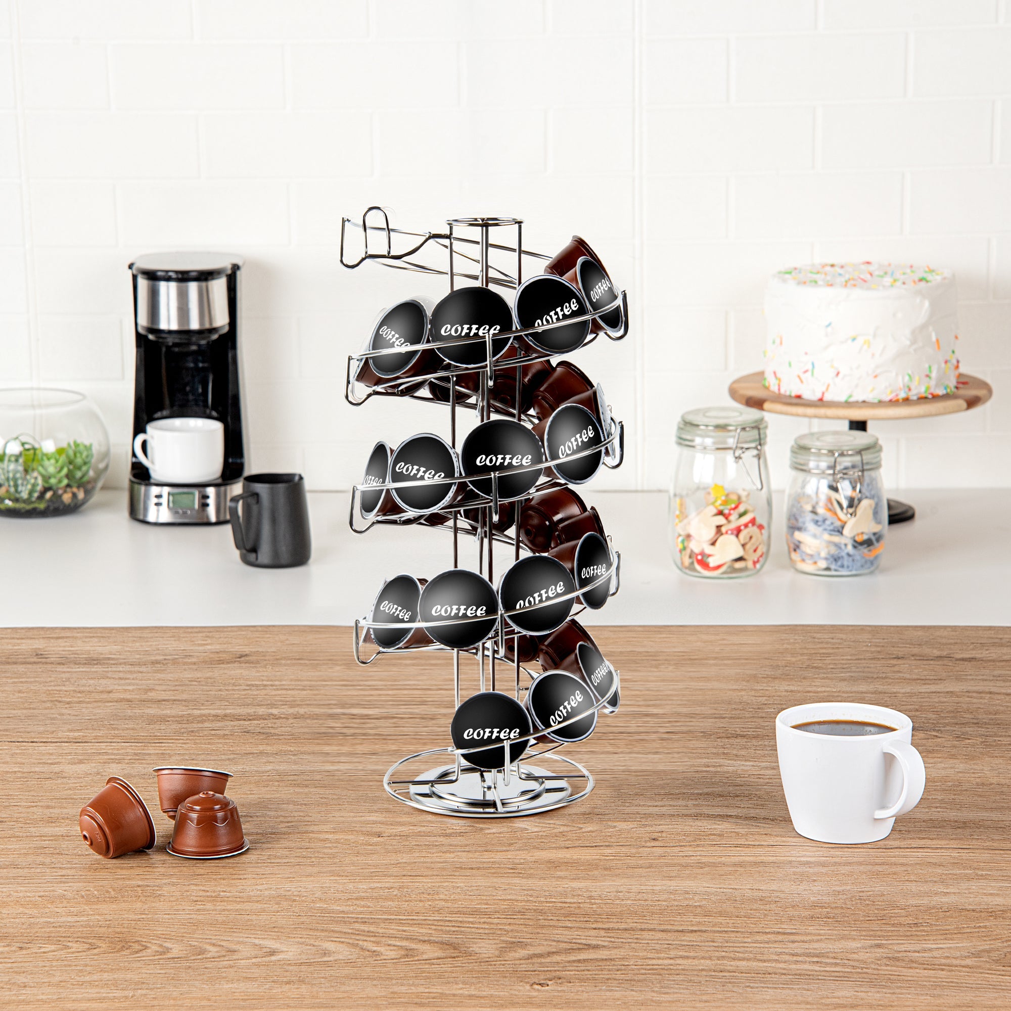 Restpresso Stainless Steel Coffee Pod / Capsule Holder - Revolving, Holds 35-50 K-Cups - 7" x 7" x 16 1/4" - 1 count box