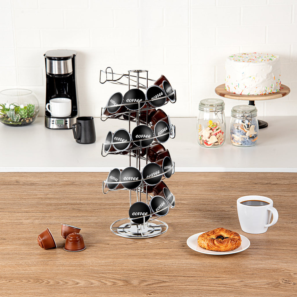 Restpresso Stainless Steel Coffee Pod / Capsule Holder - Revolving, Holds 35-50 K-Cups - 7" x 7" x 16 1/4" - 1 count box