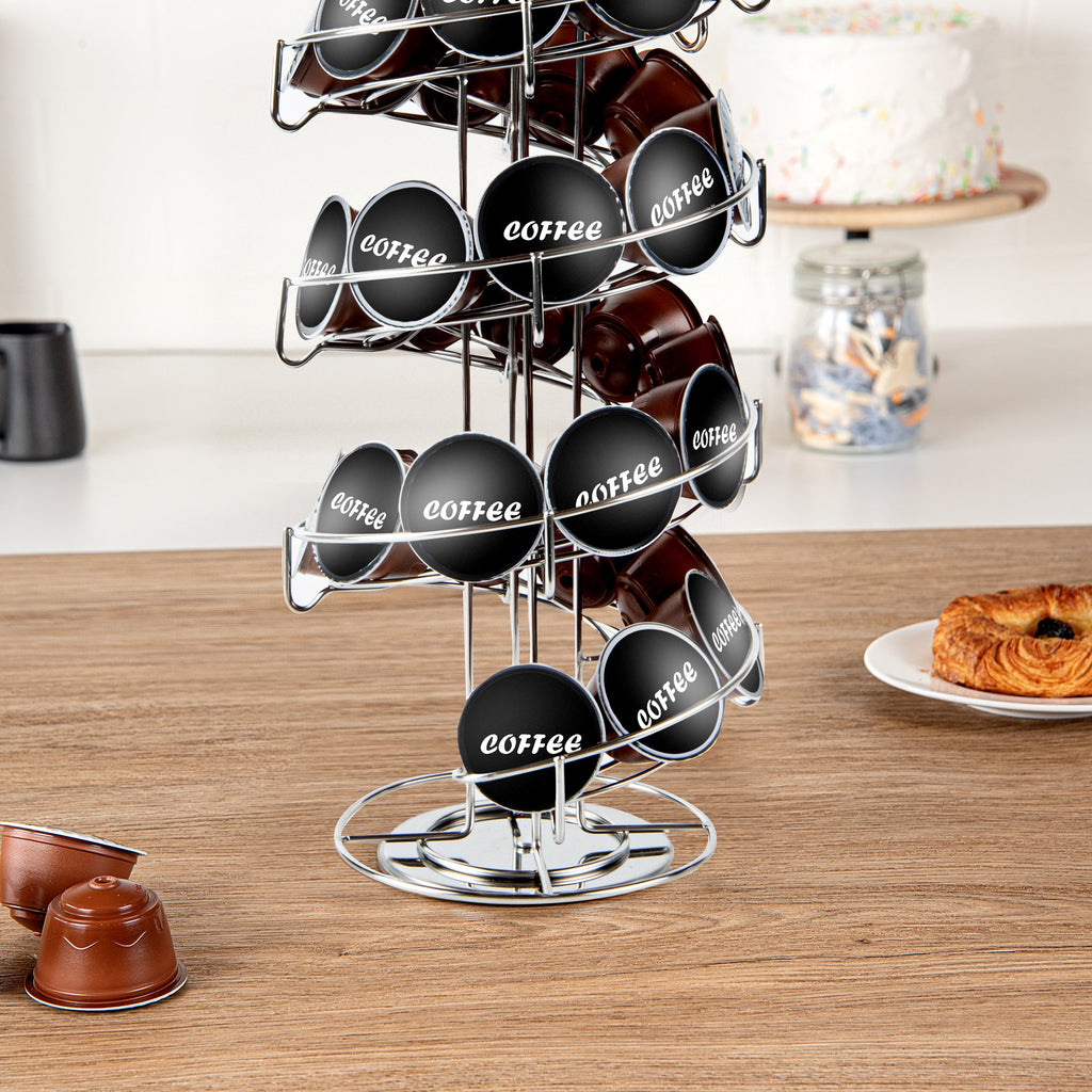 Restpresso Stainless Steel Coffee Pod / Capsule Holder - Revolving, Holds 35-50 K-Cups - 7" x 7" x 16 1/4" - 1 count box