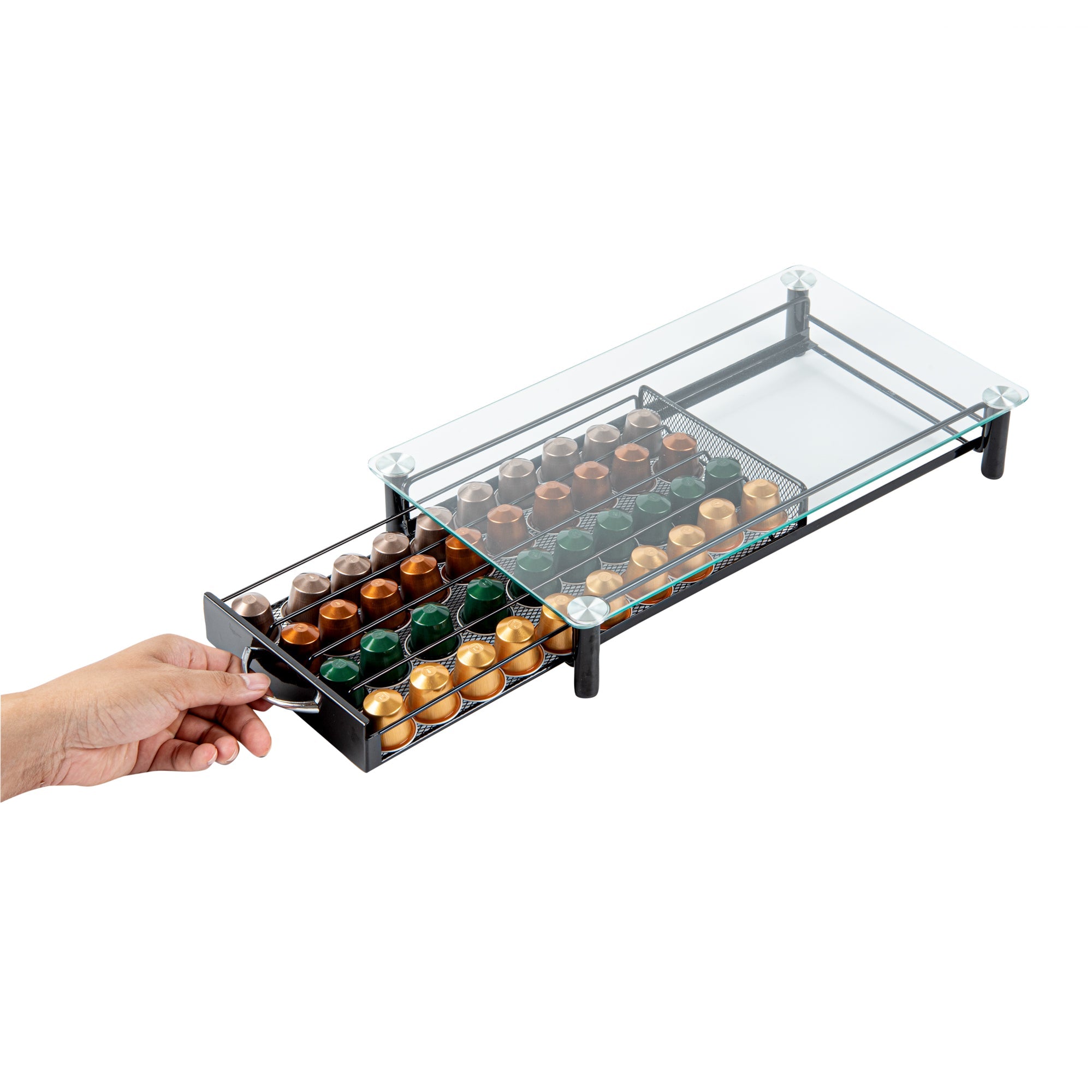 Restpresso Iron Coffee Pod / Capsule Storage Drawer - Holds 40 Nespresso Capsules - 16" x 9 1/4" x 2 3/4" - 1 count box