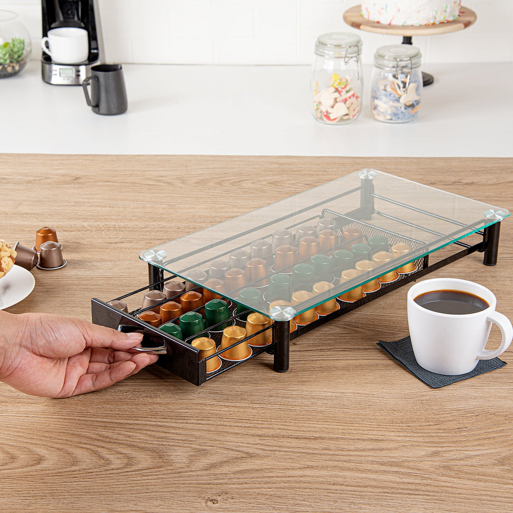 Restpresso Iron Coffee Pod / Capsule Storage Drawer - Holds 40 Nespresso Capsules - 16" x 9 1/4" x 2 3/4" - 1 count box