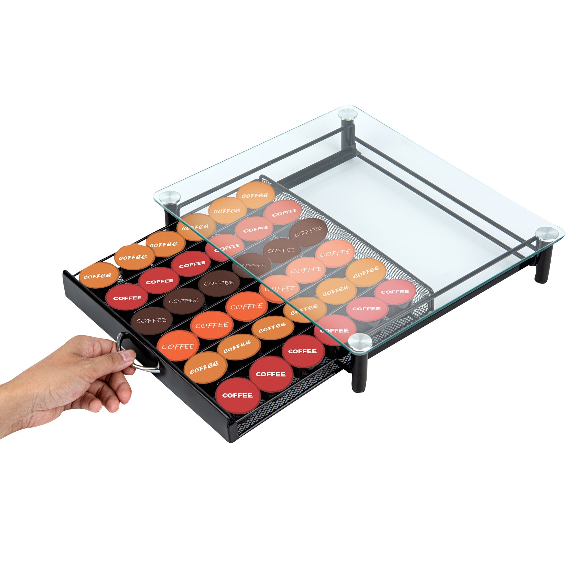 Restpresso Iron Coffee Pod / Capsule Storage Drawer - Holds 36 Caffitaly or Lavazza Capsules - 14 1/4" x 12 1/4" x 2 3/4" - 1 count box