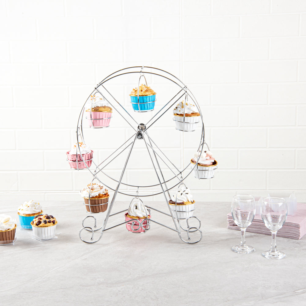Pastry Tek Iron Ferris Wheel Cupcake Stand - Holds 8 Cupcakes - 12 1/4" x 4" x 17 1/4" - 1 count box